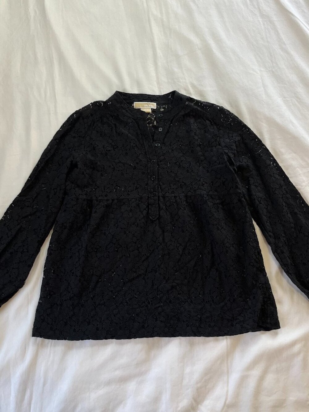 Michael by Michael Kors Black Lace 1/4 Button Long Sleeve Blouse